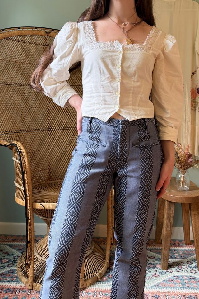 Vintage 1970s Boho Textured Chambray Flare Pants Selected by Two Vintage Twins #3