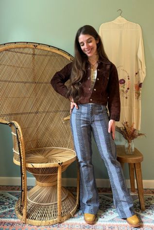 Vintage 1970s Boho Textured Chambray Flare Pants Selected by Two Vintage Twins