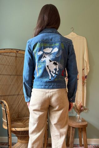 Vintage 1970s Handmade Embroidered Horse Studded Jacket Selected by Two Vintage Twins