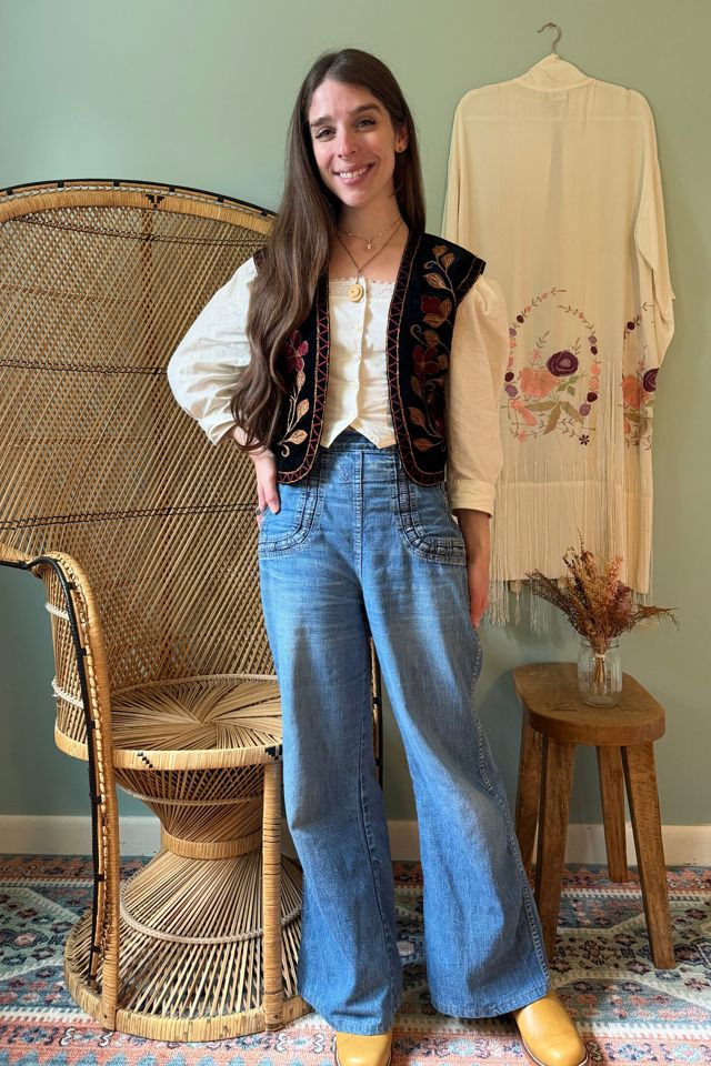 Vintage Boho Floral Embroidered Velvet Vest Selected by Two Vintage Twins #1