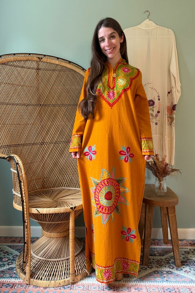 Vintage 1960s Boho Embroidered Hooded Caftan Maxi Dress Selected by Two Vintage Twins #1