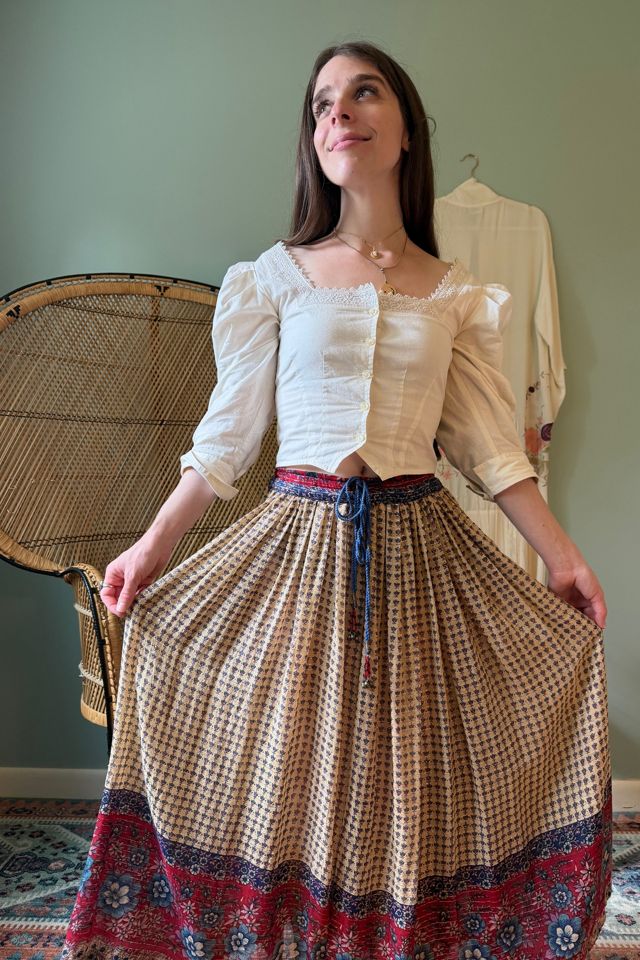 Vintage Boho Floral Lurex Indian Cotton Skirt Selected by Two Vintage Twins #1
