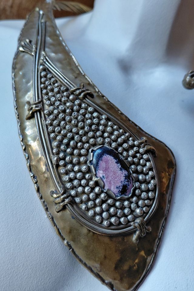Rhodonite Brass Torque Necklace Selected by Garbage Soup #2