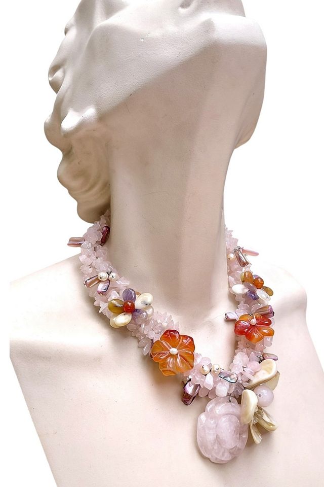 Handcrafted Rose Quartz and Gemstone Necklace Selected by Garbage Soup #1