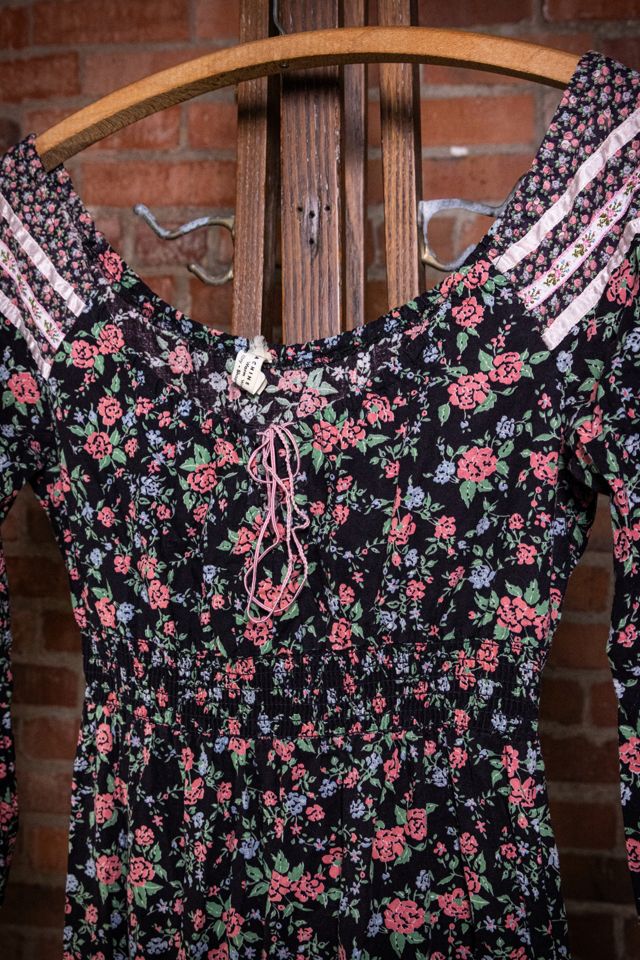 Vintage 70s Black and Pink Floral Midi Dress Selected by Black Shag Vintage #2