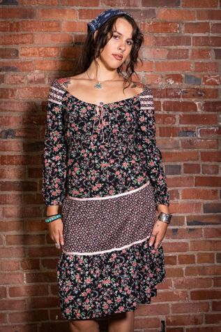 Vintage 70s Black and Pink Floral Midi Dress Selected by Black Shag Vintage