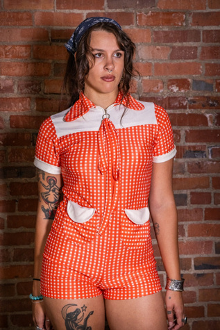 Vintage 70s Red and White Checkered Romper Selected by Black Shag Vintage