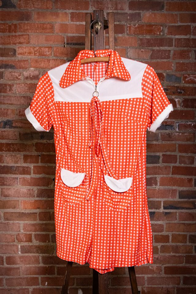 Vintage 70s Red and White Checkered Romper Selected by Black Shag Vintage #3