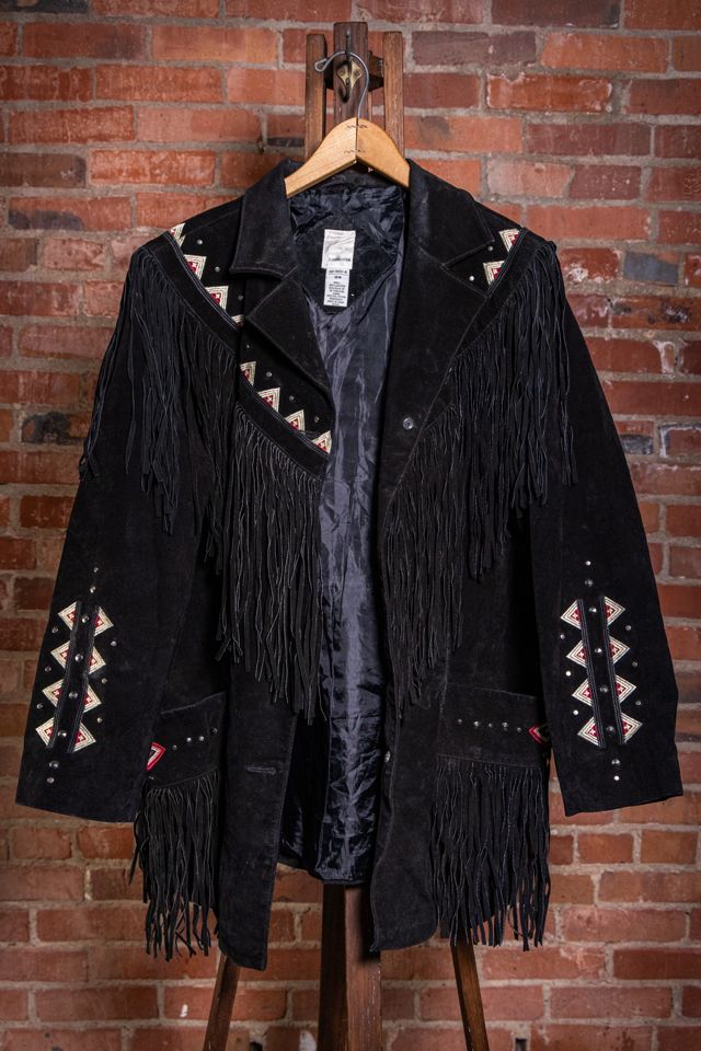 Vintage 90s Roamans Black Suede Fringe Jacket Selected by Black Shag Vintage #1