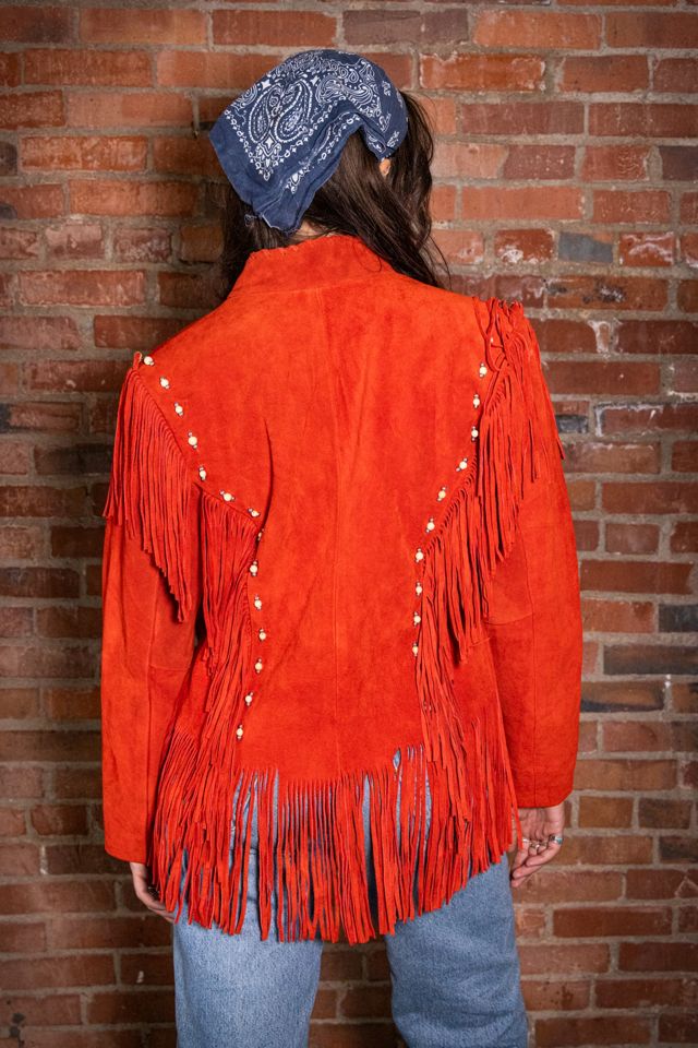 Vintage 90s Leather Gallery Red Suede Fringe Jacket Selected by Black Shag Vintage #1