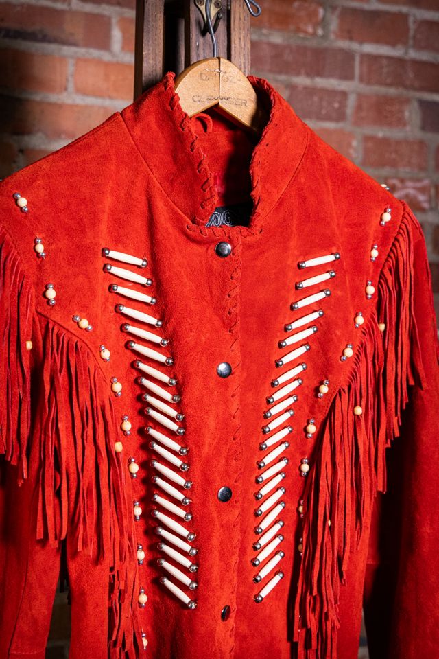 Vintage 90s Leather Gallery Red Suede Fringe Jacket Selected by Black Shag Vintage #2