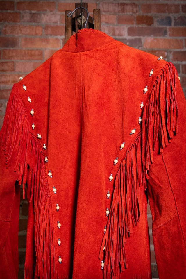 Vintage 90s Leather Gallery Red Suede Fringe Jacket Selected by Black Shag Vintage #3
