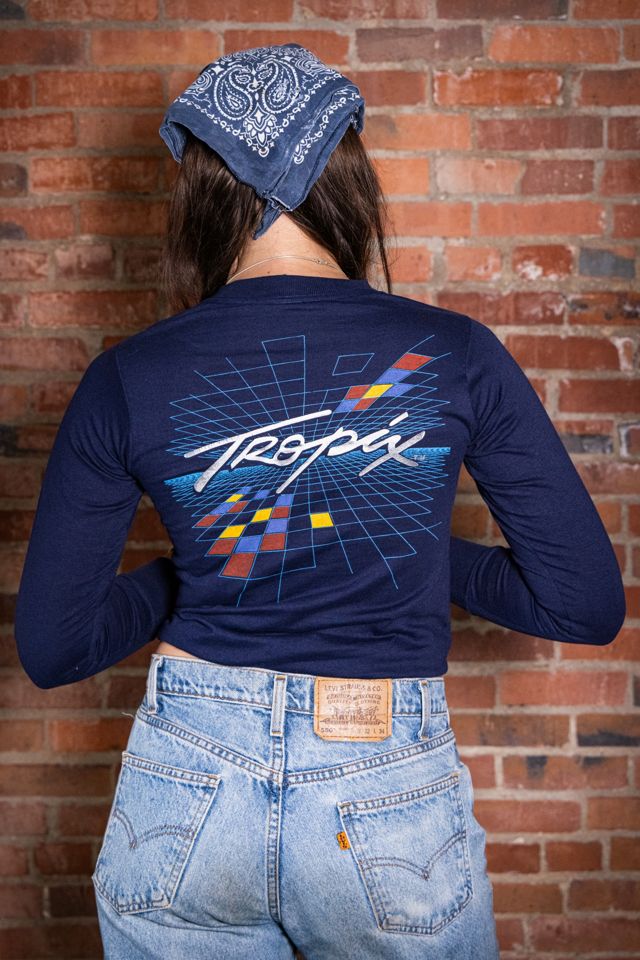 Vintage 80s Tropix Navy Blue Long Sleeve T Shirt Selected by Black Shag Vintage #1