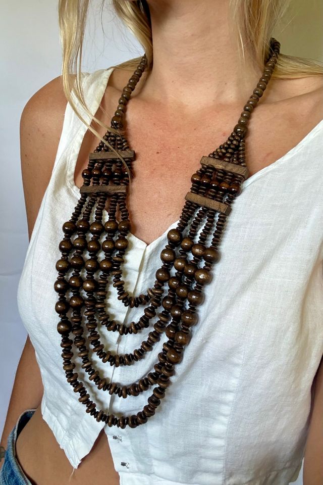 Multi-Strand Wood Beaded Necklace Selected by Wax Plant #1