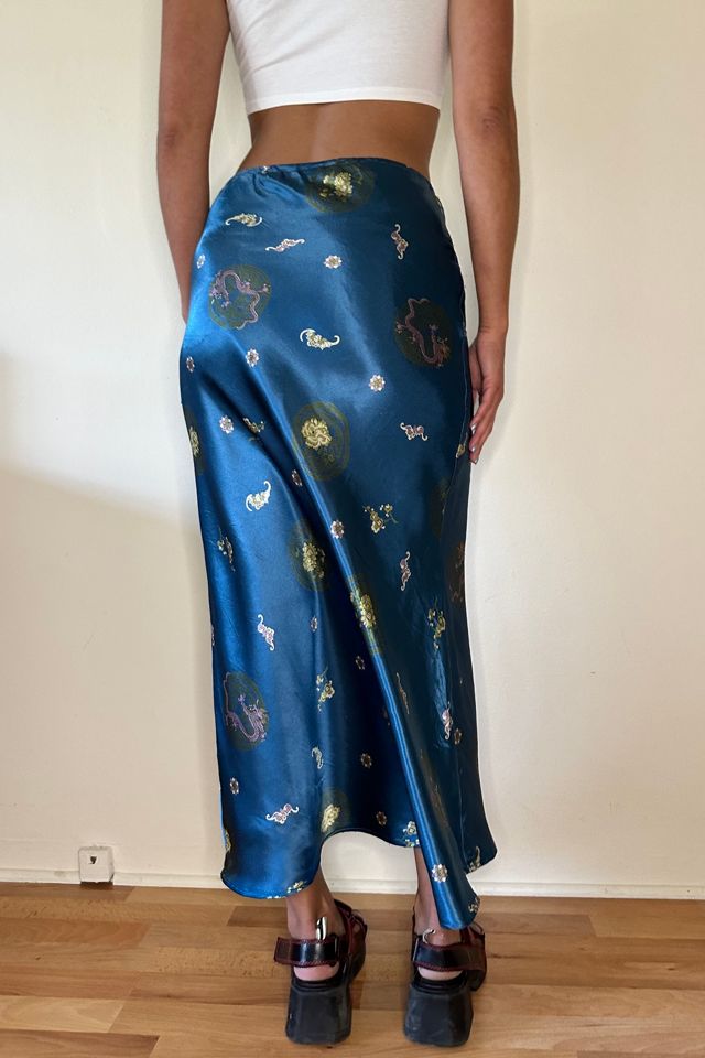 Bias Satin Jacquard Blue Skirt #1