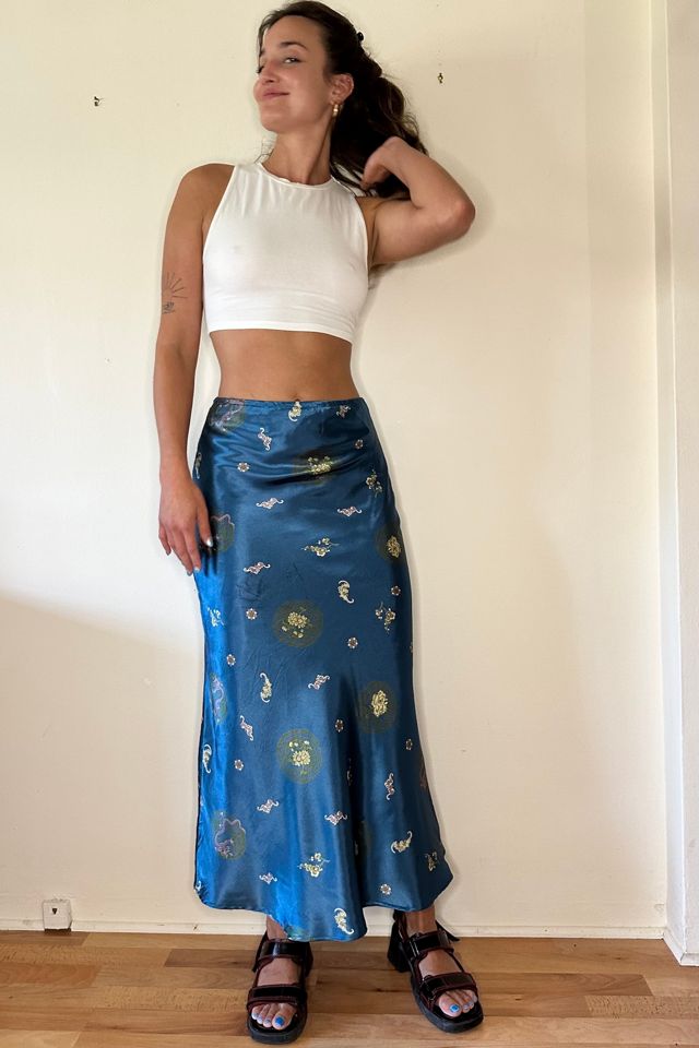 Bias Satin Jacquard Blue Skirt #2