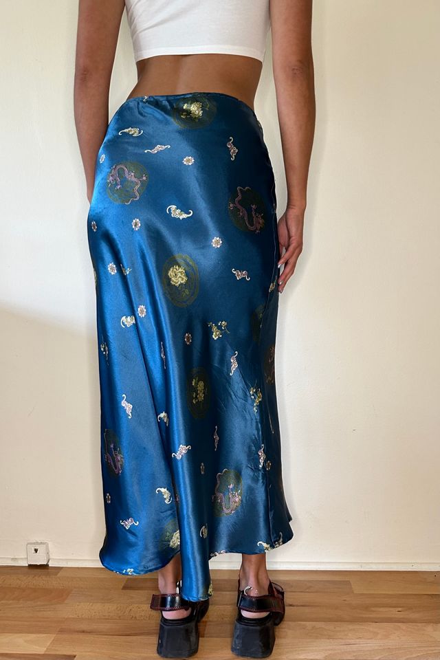 Bias Satin Jacquard Blue Skirt #3