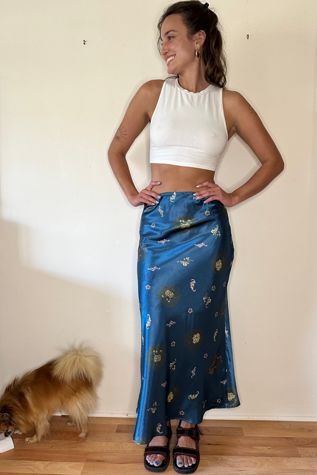 Bias Satin Jacquard Blue Skirt
