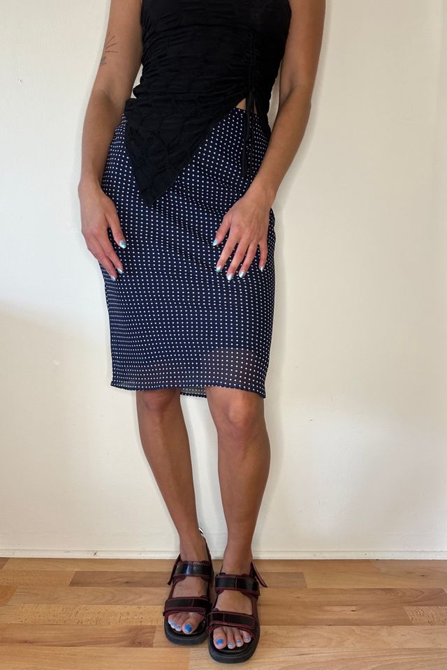 Silk Navy Polka Dot Bias Slinky Lined Skirt Selected by Picky Jane #1
