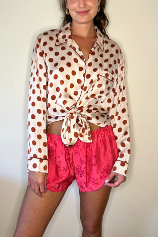 Silk Pink and Rust Polka Dot Blouse Selected by Picky Jane