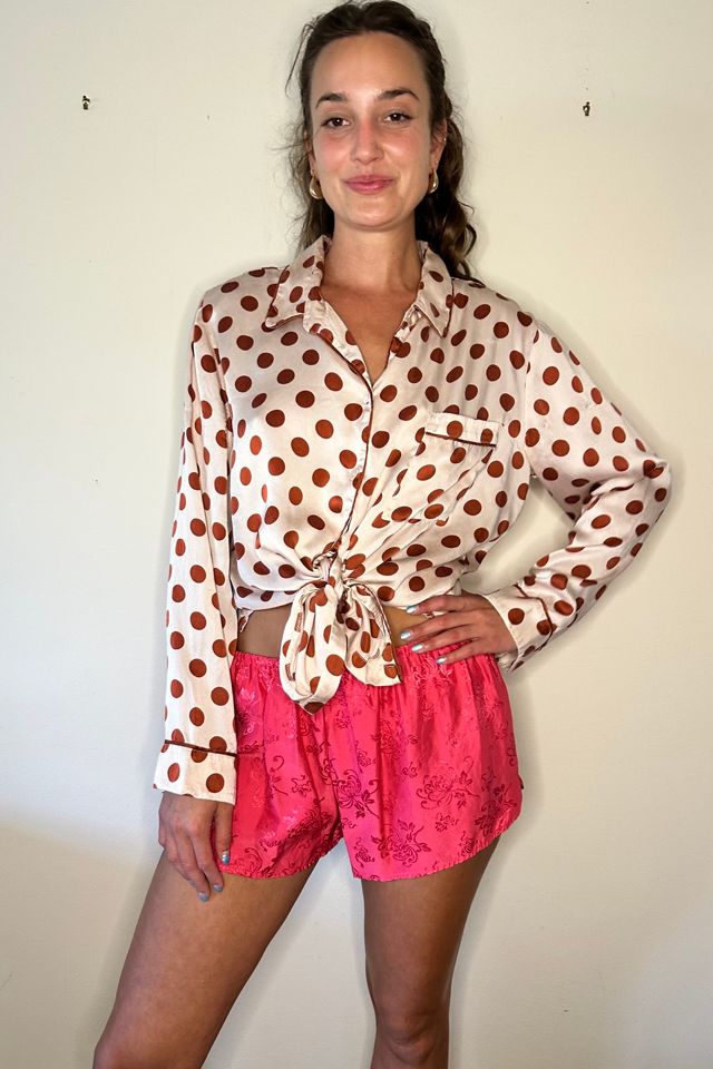 Silk Pink and Rust Polka Dot Blouse Selected by Picky Jane #1
