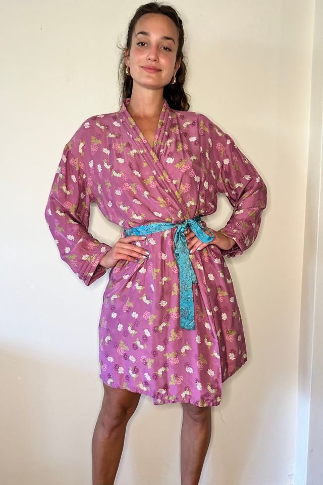 Vintage 100% Silk Jacquard Orchid Robe #1