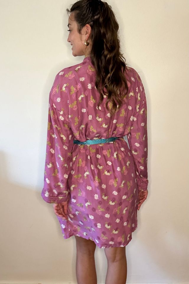 Vintage 100% Silk Jacquard Orchid Robe #2