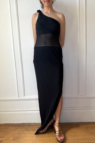Vintage 90s One-Shoulder Sheer Mesh Maxi Dress Selected by MARMALADE