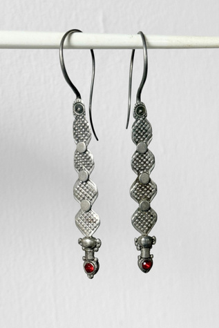 Antique Asian Sterling Silver Red Glass Dangle Earrings Selected by MARMALADE