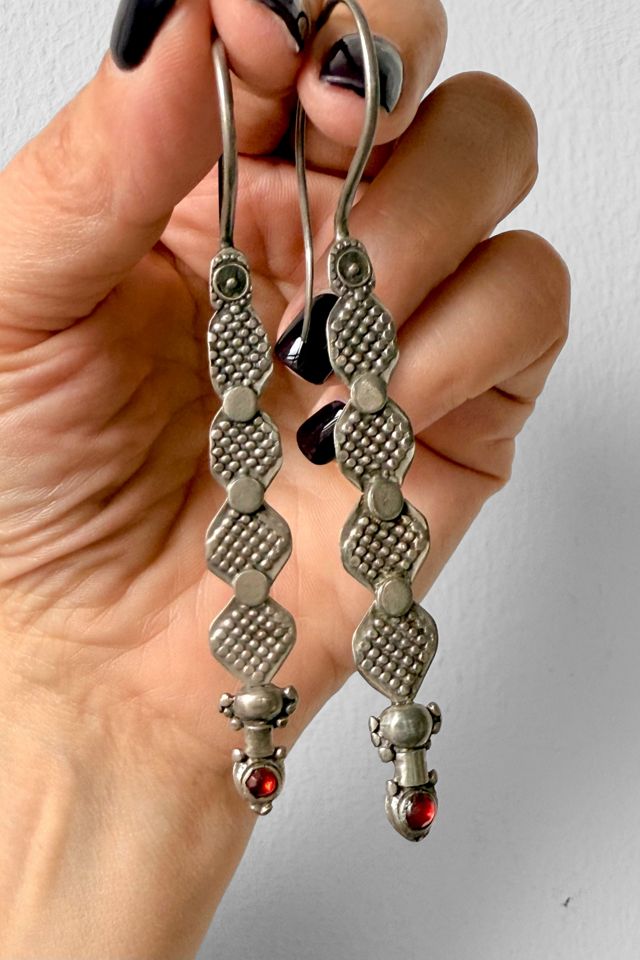 Antique Asian Sterling Silver Red Glass Dangle Earrings Selected by MARMALADE #1