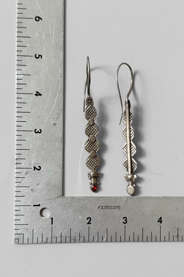 Antique Asian Sterling Silver Red Glass Dangle Earrings Selected by MARMALADE #2