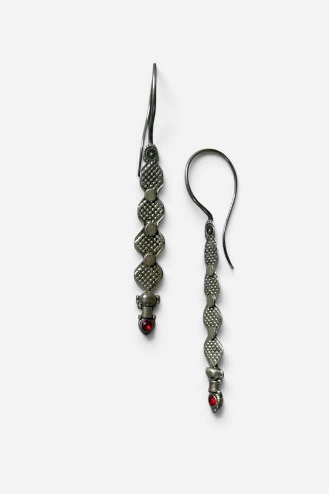 Antique Asian Sterling Silver Red Glass Dangle Earrings Selected by MARMALADE #3
