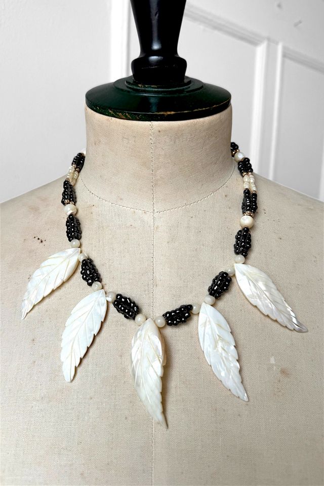 Vintage Mother of Pearl Feather Bead Necklace Selected by MARMALADE #1