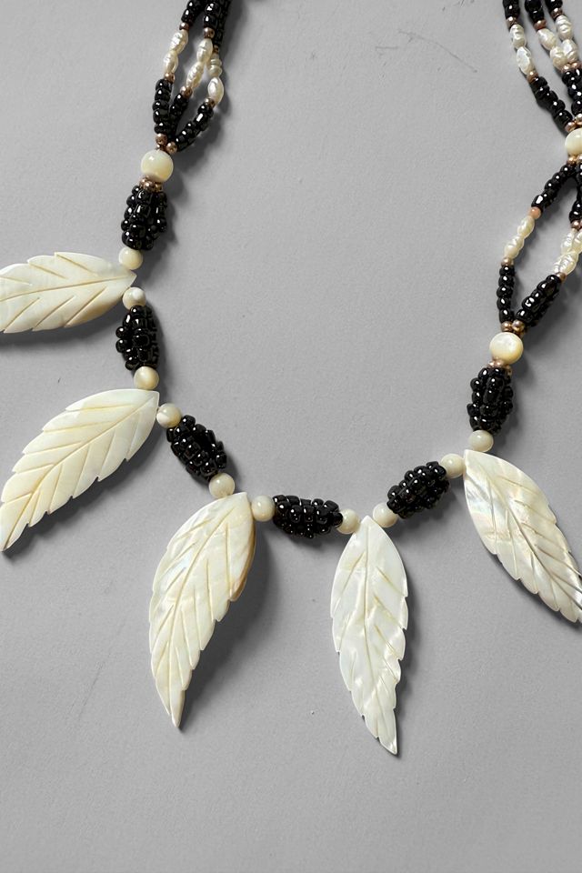 Vintage Mother of Pearl Feather Bead Necklace Selected by MARMALADE #3