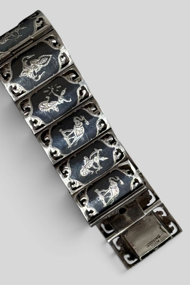 Mid-Century Sterling Silver Siam Nielloware Enamel   Panel Bracelet Selected by MARMALADE #1