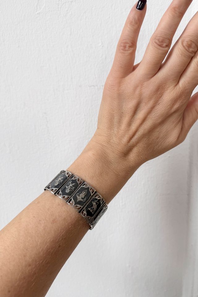Mid-Century Sterling Silver Siam Nielloware Enamel   Panel Bracelet Selected by MARMALADE #2