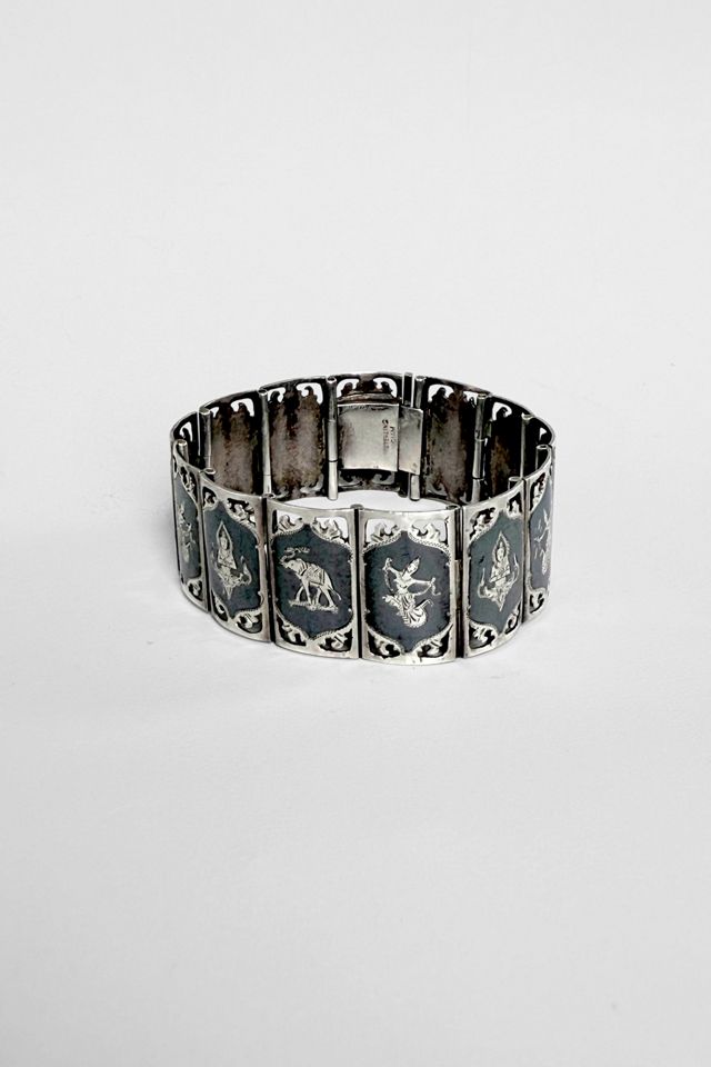 Mid-Century Sterling Silver Siam Nielloware Enamel   Panel Bracelet Selected by MARMALADE #3