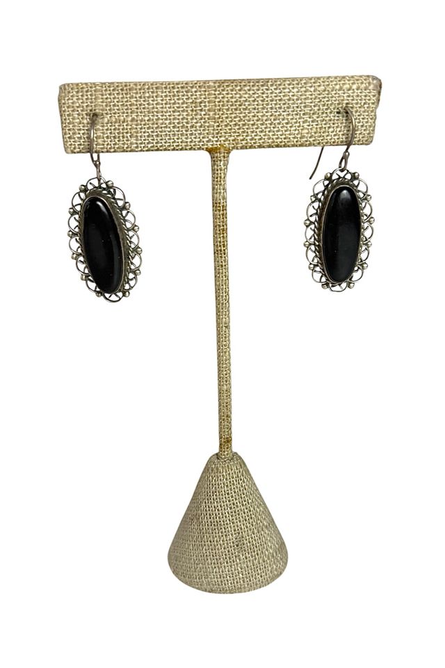 Vintage Silver And Onyx Oval Earrings Selected By Ankh By Racquel #1