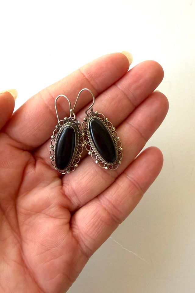 Vintage Silver And Onyx Oval Earrings Selected By Ankh By Racquel #2
