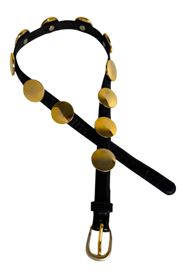 Vintage Black Leather Belt With Gold Discs Selected By Ankh By Racquel #1