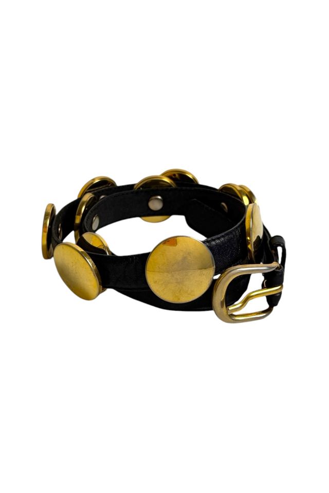 Vintage Black Leather Belt With Gold Discs Selected By Ankh By Racquel #2