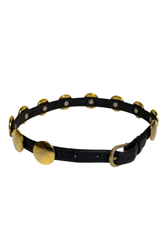 Vintage Black Leather Belt With Gold Discs Selected By Ankh By Racquel #3