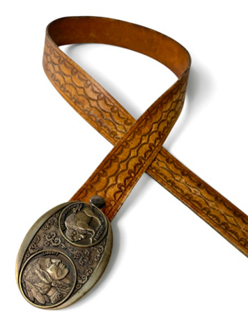 Vintage Brown Tooled Leather Belt With Brass Buckle Selected By Ankh By Racquel