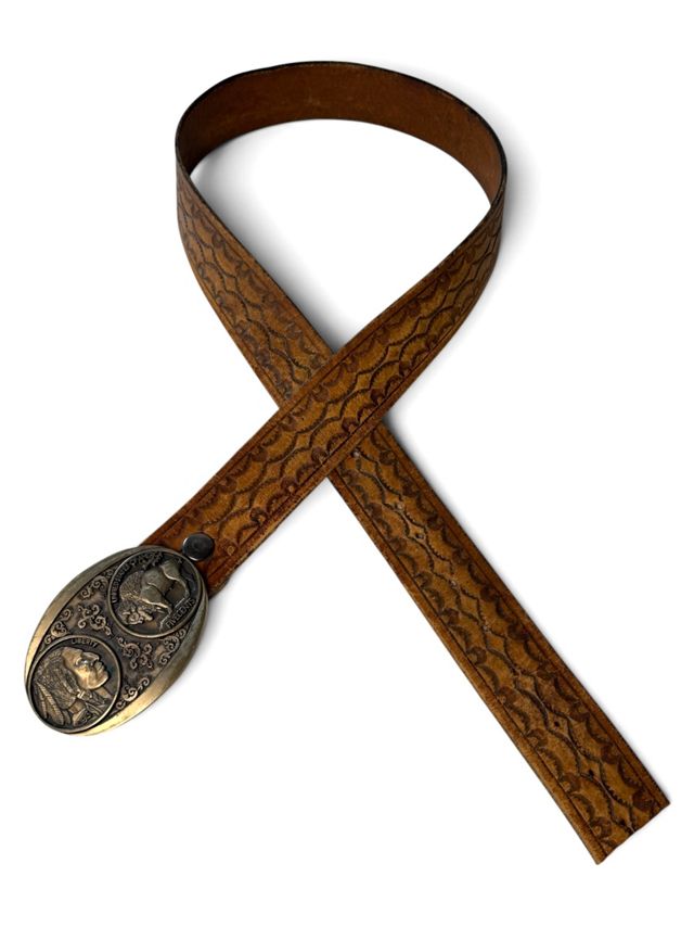 Vintage Tooled Leather Belt With Brass Buckle Selected By Ankh By Racquel #2
