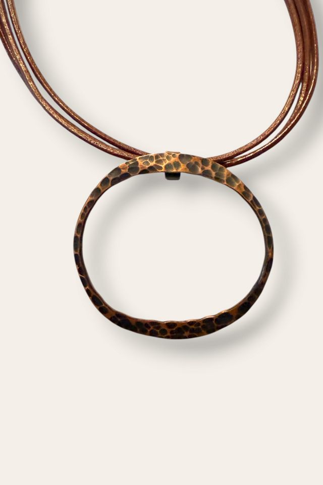 Y2K Leather Cord Hammered Copper Necklace Selected By Afterlife Boutique #1
