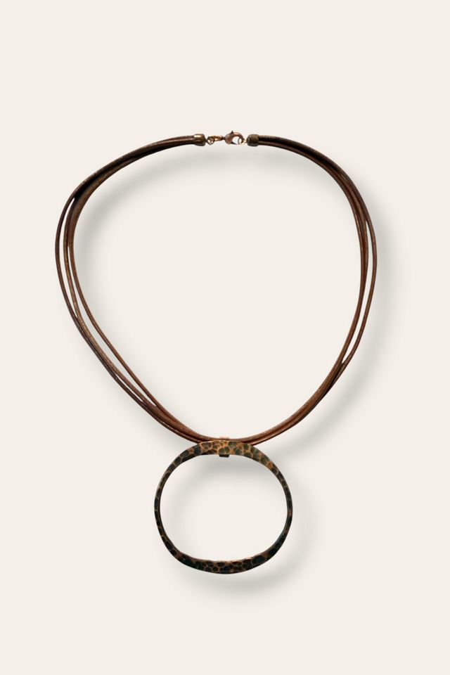 Y2K Leather Cord Hammered Copper Necklace Selected By Afterlife Boutique #2
