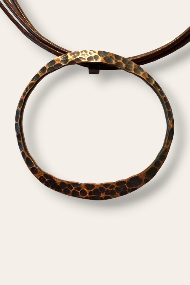 Y2K Leather Cord Hammered Copper Necklace Selected By Afterlife Boutique #3