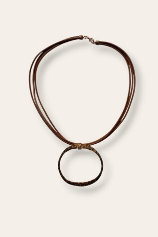 Y2K Leather Cord Hammered Copper Necklace Selected By Afterlife Boutique