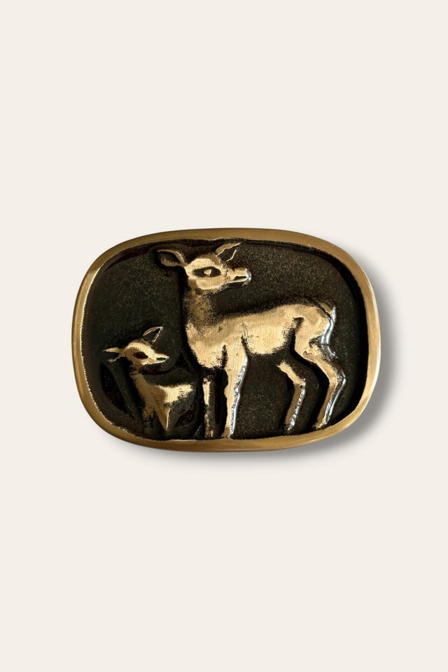 Vintage 1980s Handmade Brass Deer & Fawn Belt Buckle Selected By Afterlife Boutique #3