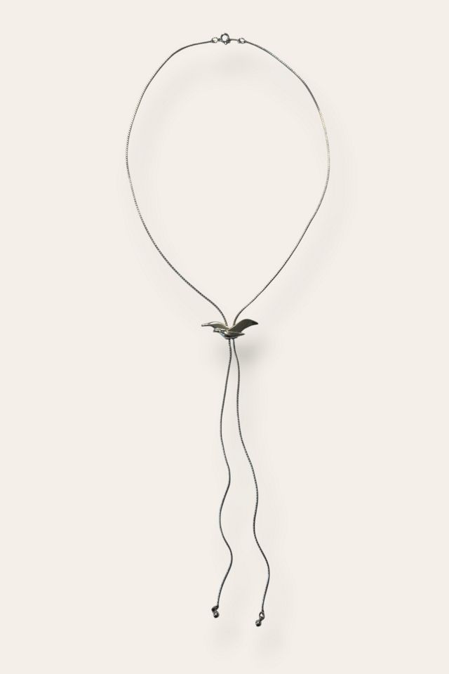 Vintage 1980s Silver Tone Bird Rope Chain Lariat Necklace Selected By Afterlife Boutique #1